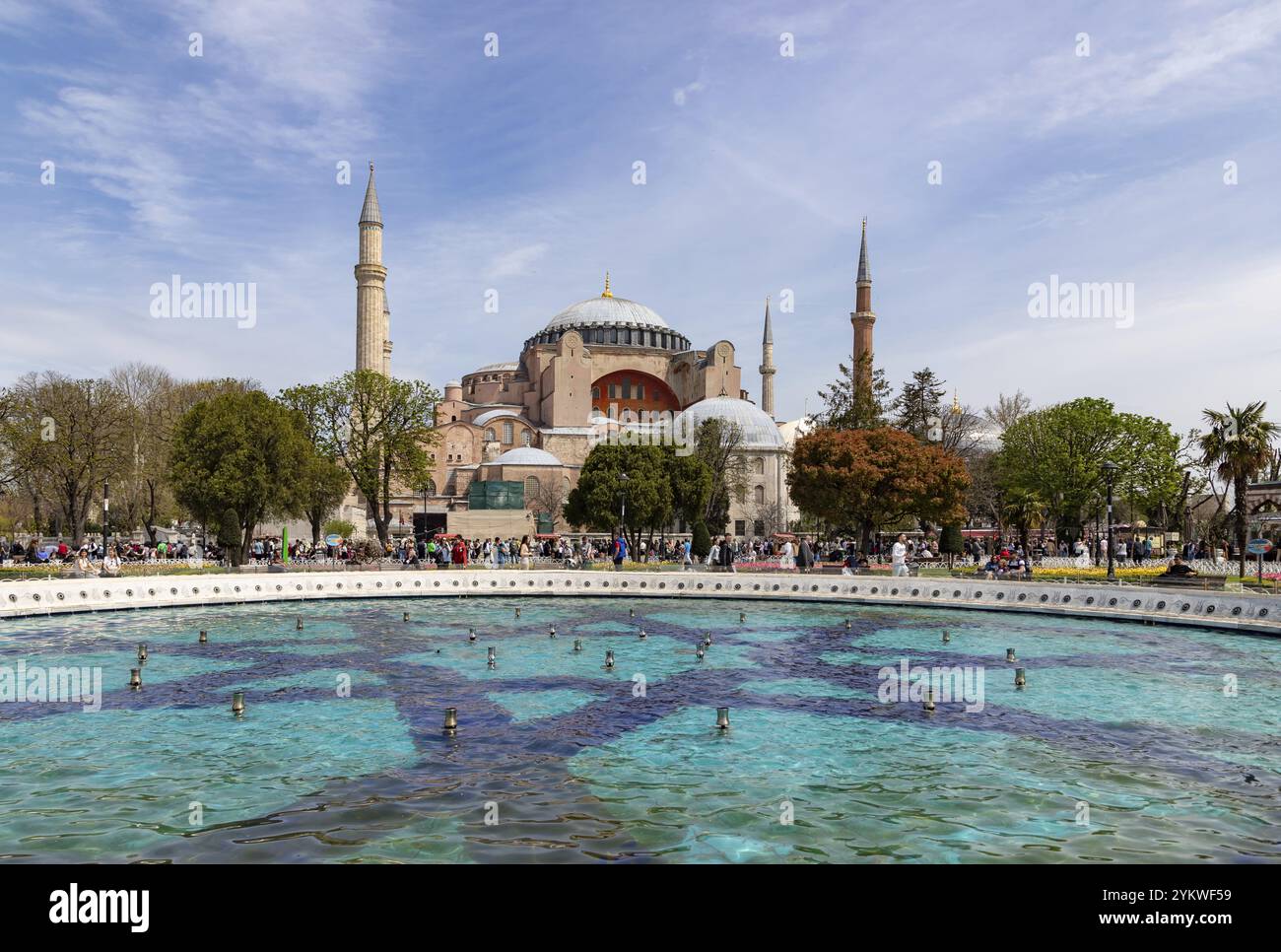 A picture of the Hagia Sophia and the Sultan Ahmet Park Fountain Stock ...