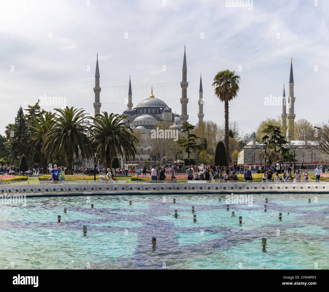 A picture of the Blue Mosque and the Sultan Ahmet Park Fountain Stock ...
