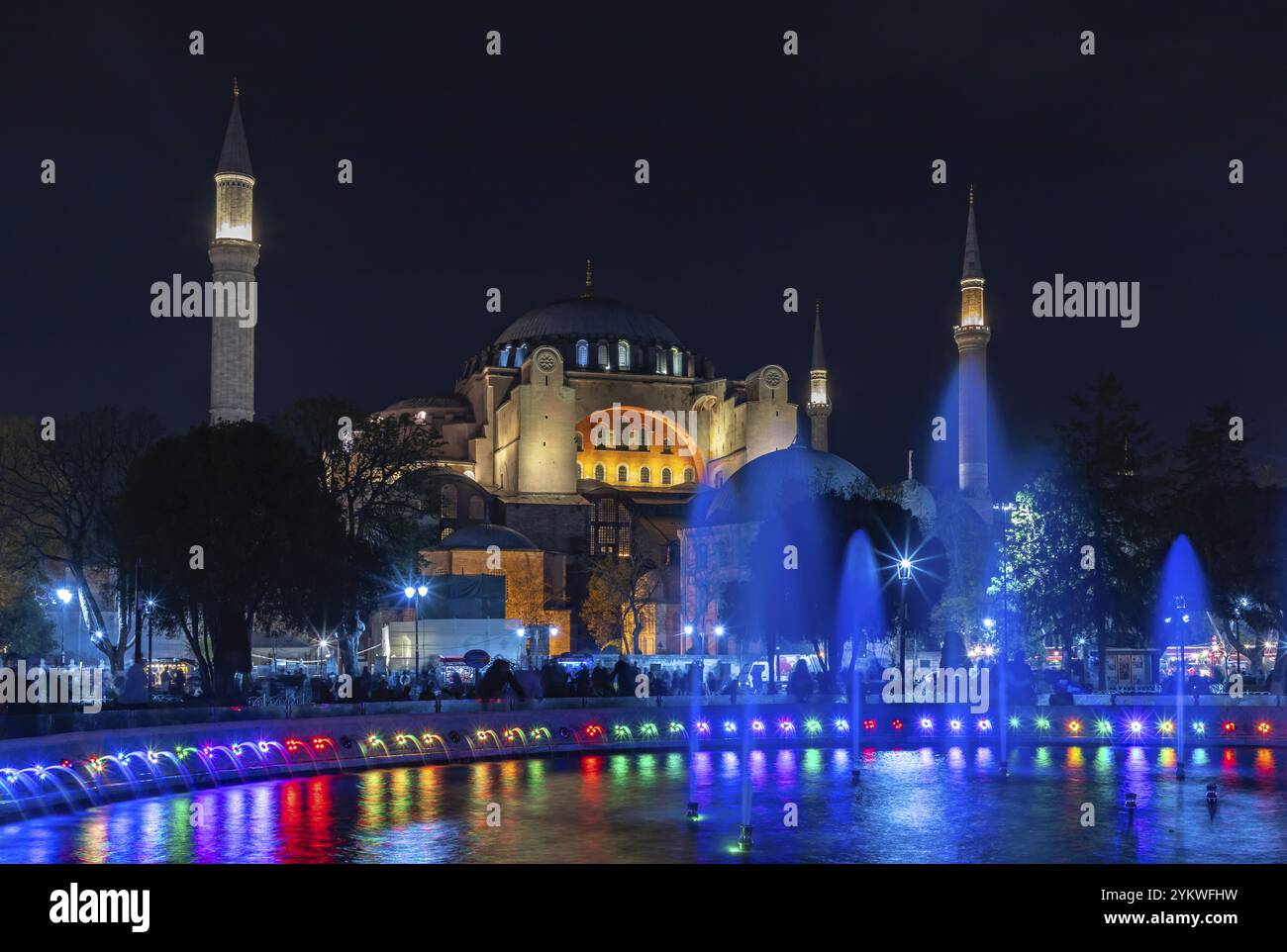 A picture of the Hagia Sophia and the colorful Sultan Ahmet Park ...