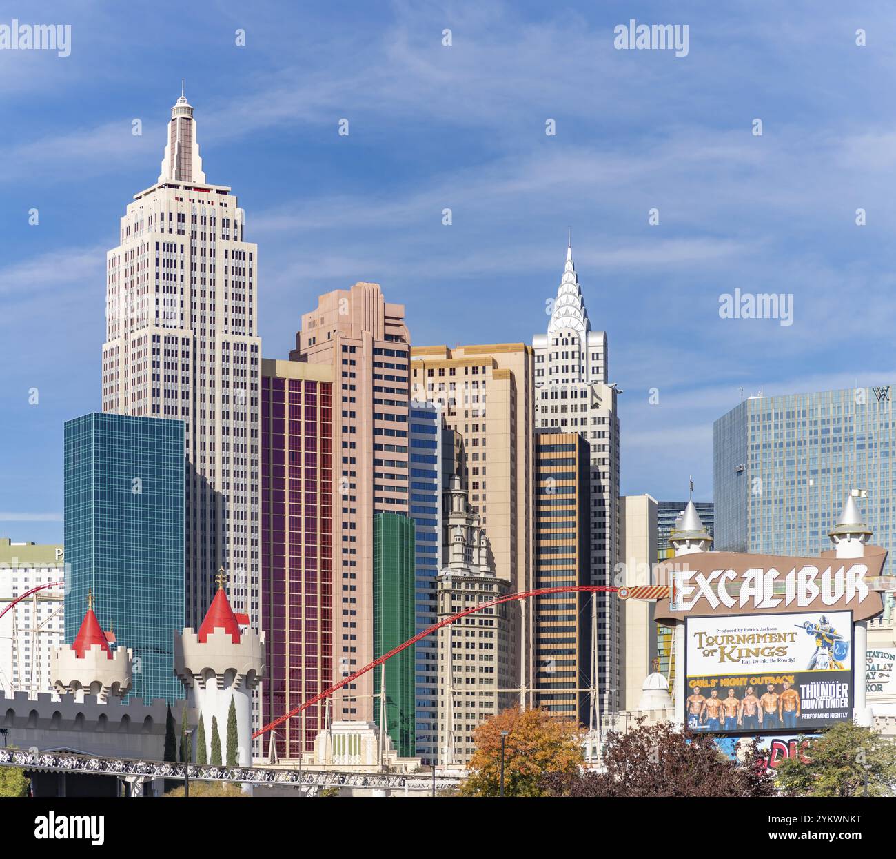 A picture of the New York-New York Hotel and Casino and the Excalibur Hotel and Casino billboard Stock Photo
