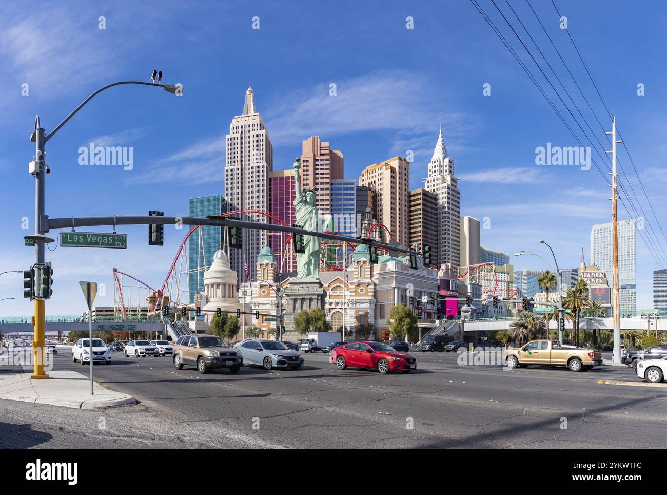 A picture of the New York-New York Hotel and Casino as seen from across the nearby intersection Stock Photo