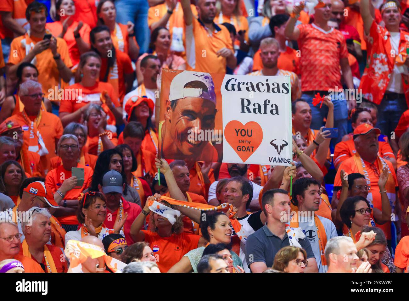 Spanish tennis player Rafael Nadal during his farewell at the 2024 Davis Cup finals in Malaga, Spain. Stock Photo