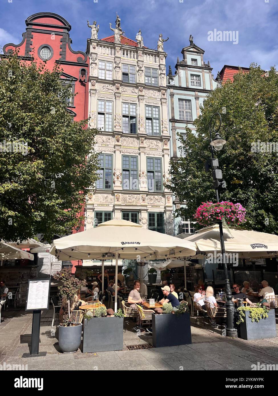 Gdansk, Golden House, tourists, alfresco dining, Dlugi Targ, Old Town Gdansk, burgess Renaissance, landmark, sightseeing, tourism, Poland, Europe, EU - Smartphone Captured Stock Image