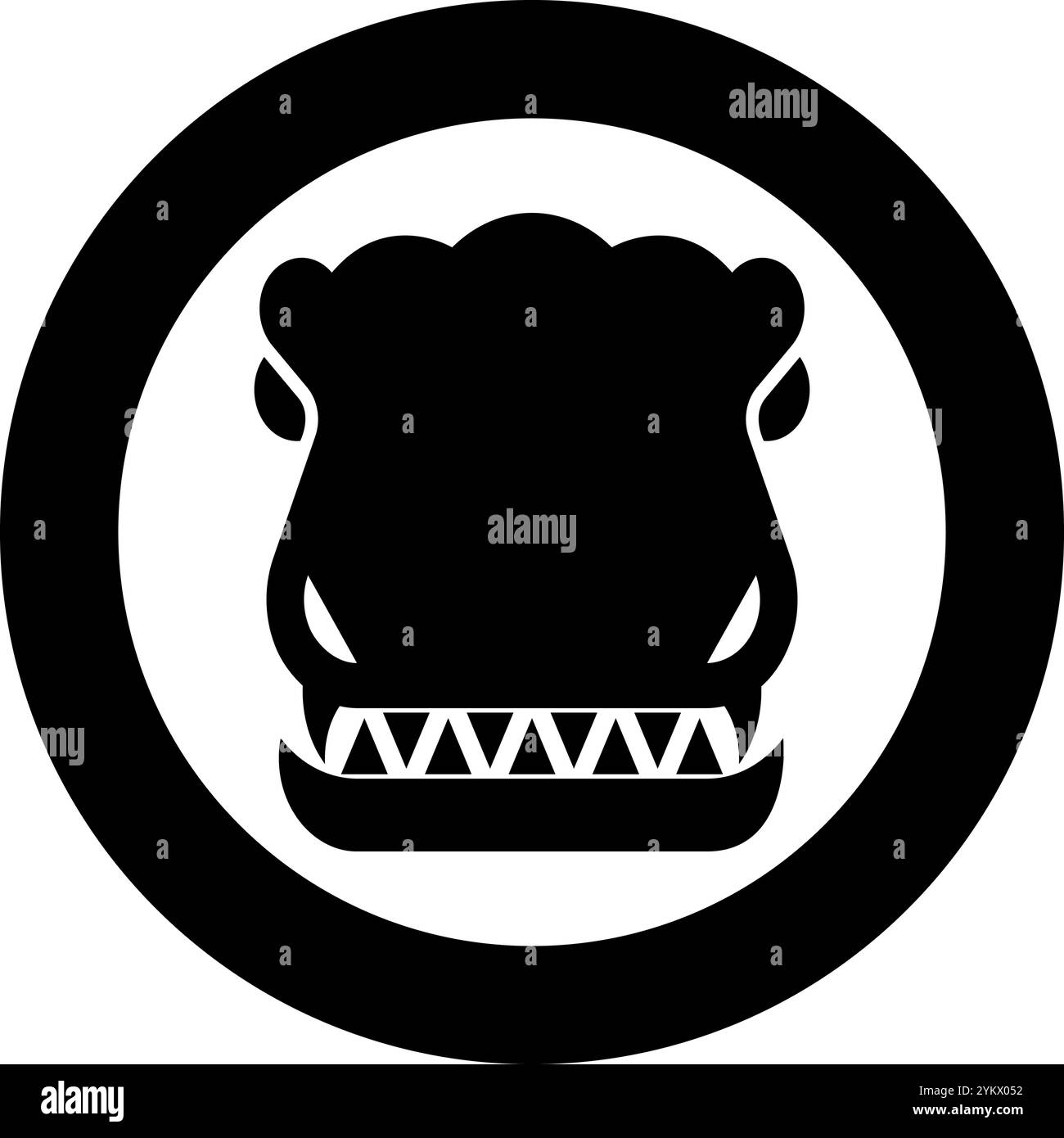 Head dinosaur dragon icon in circle round black color vector illustration image solid outline style simple Stock Vector