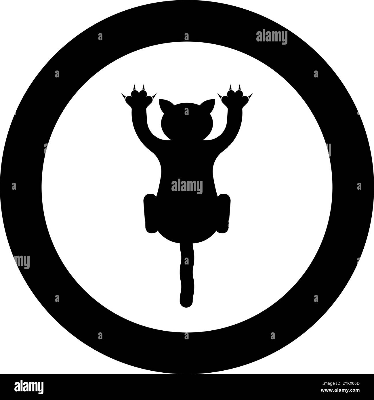 Cat scratching harm icon in circle round black color vector illustration image solid outline style simple Stock Vector