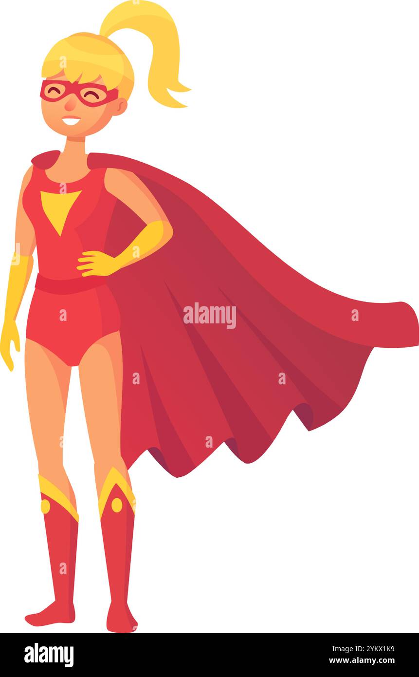 Powerful female superhero in dynamic pose, showcasing strength and confidence, ready to save the day with flowing cape and determined expression Stock Vector