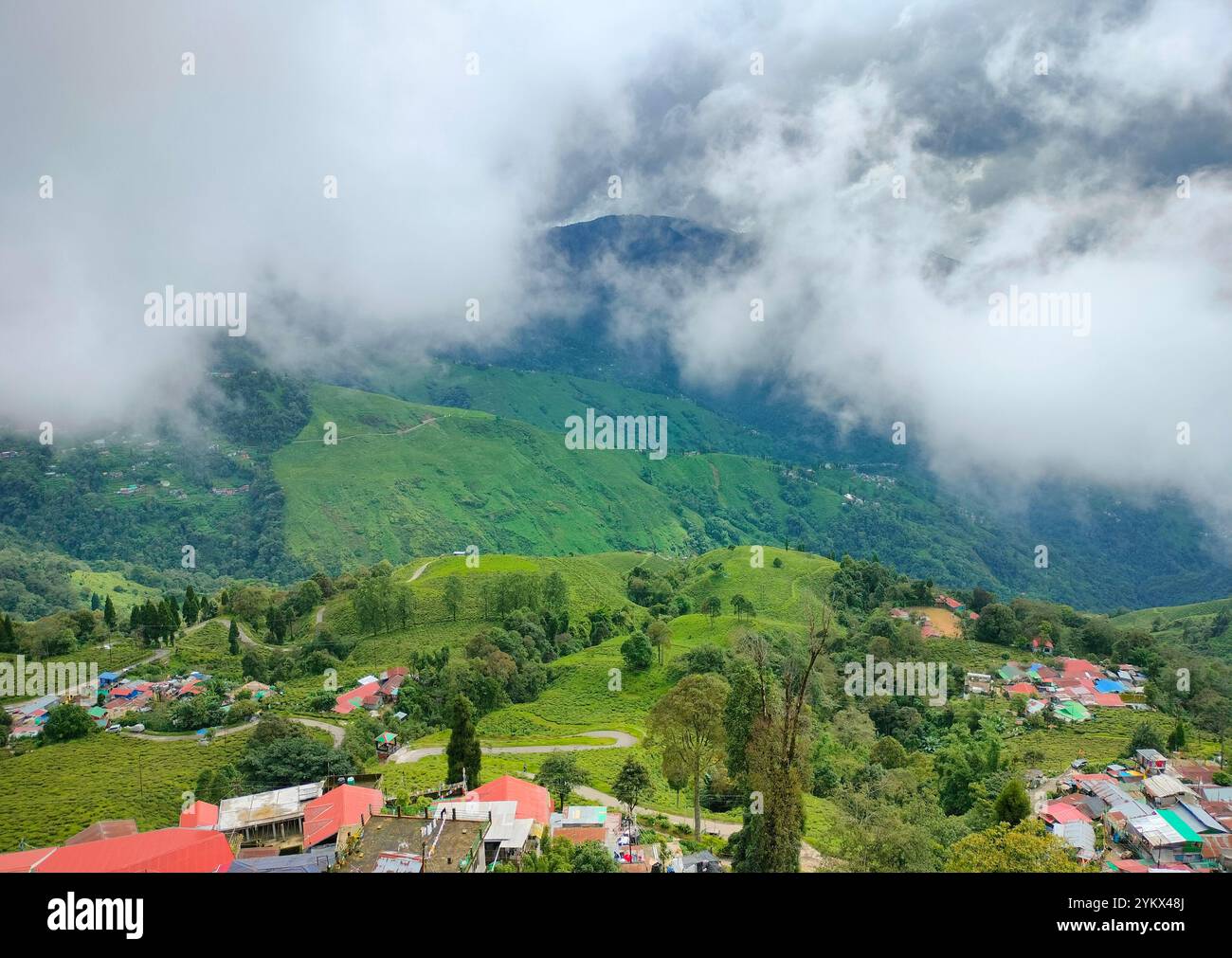 Mountain village with clouds sky - Smartphone Captured Stock Image