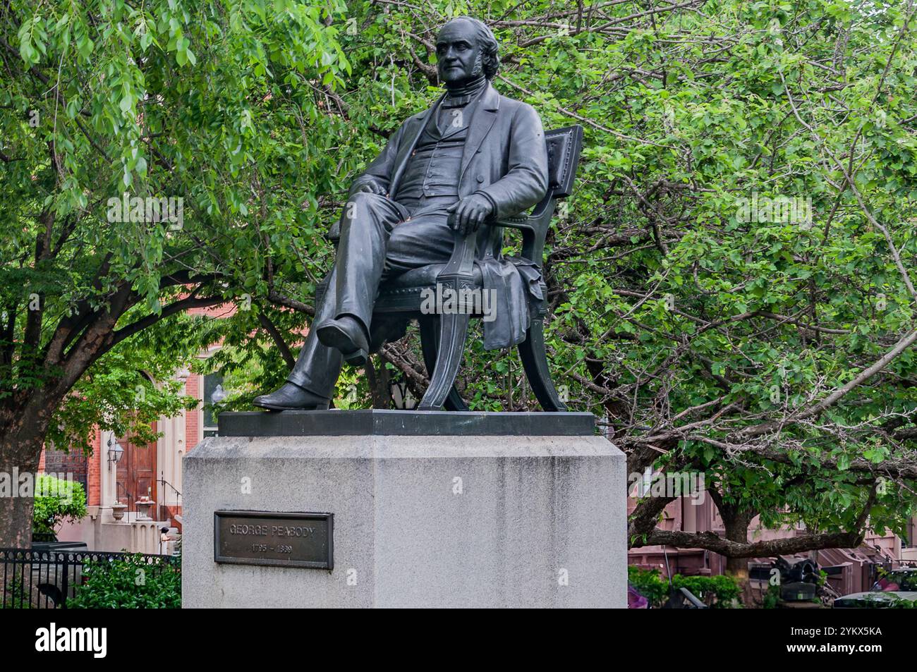 Monument to George Peabody, Mount Vernon Place, Baltimore MD USA Stock Photo