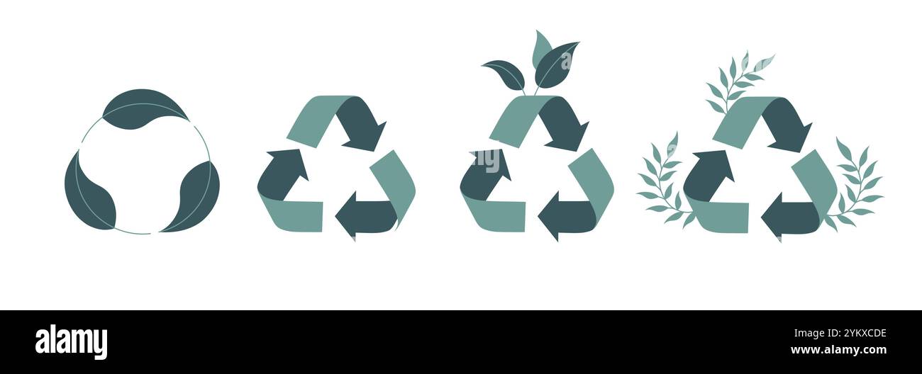 Vector flat art illustration showcasing variations of the recycling symbol. Stock Vector