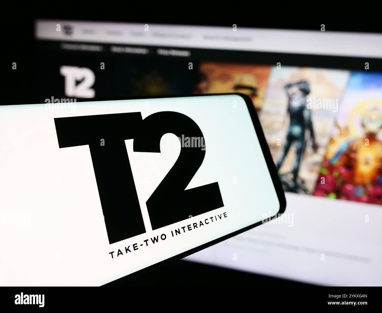 Germany. 15th Aug, 2024. In this photo illustration, a smartphone with the logo of American gaming company Take-Two Interactive Software Inc. is seen in front of website. (Credit Image: © Timon Schneider/SOPA Images via ZUMA Press Wire) EDITORIAL USAGE ONLY! Not for Commercial USAGE! Stock Photo