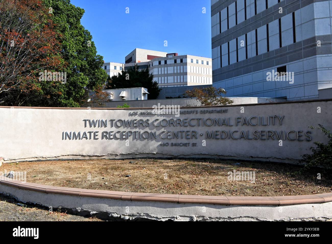 LOS ANGELES, CALIFORNIA - 18 NOV 2024: Sign at The Twin Towers Correctional Facility, also referred to as Twin Towers Jail. Stock Photo