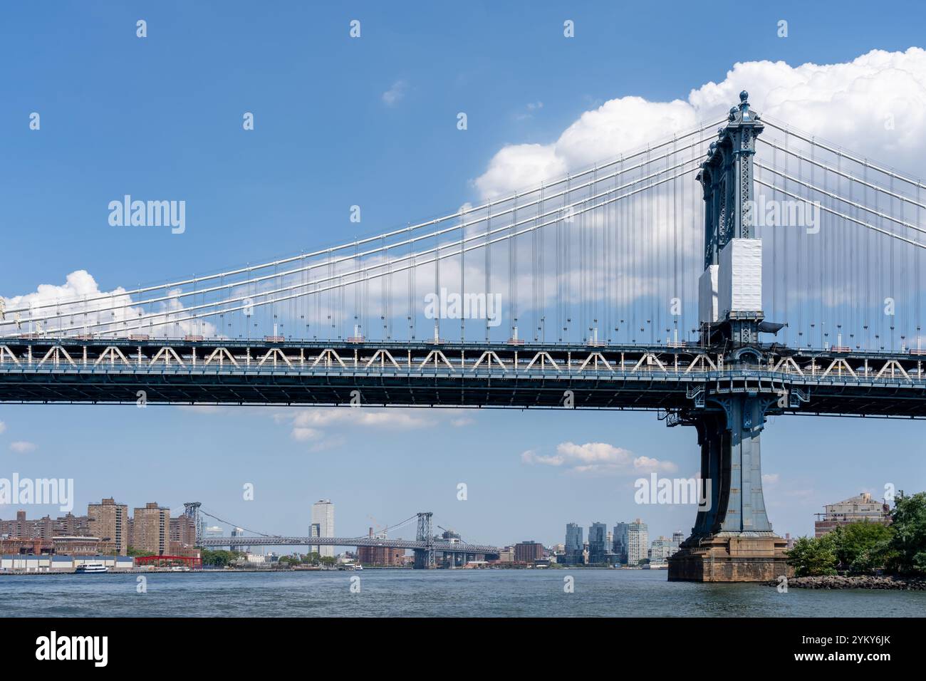 Manhattan Bridge with buildings in background in New York City, NY, USA. Stock Photo