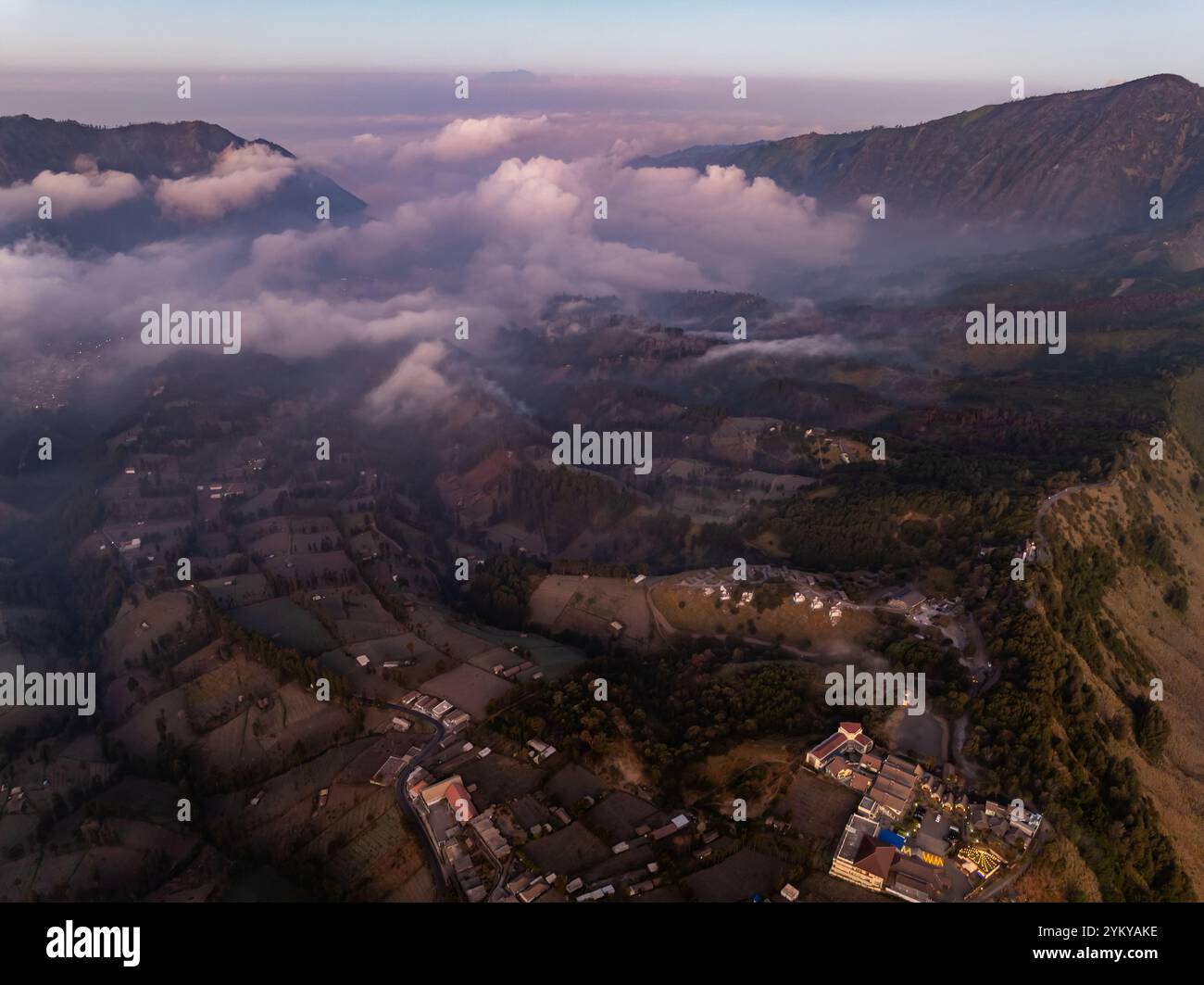 Drone flight over misty hills hi-res stock photography and images - Alamy