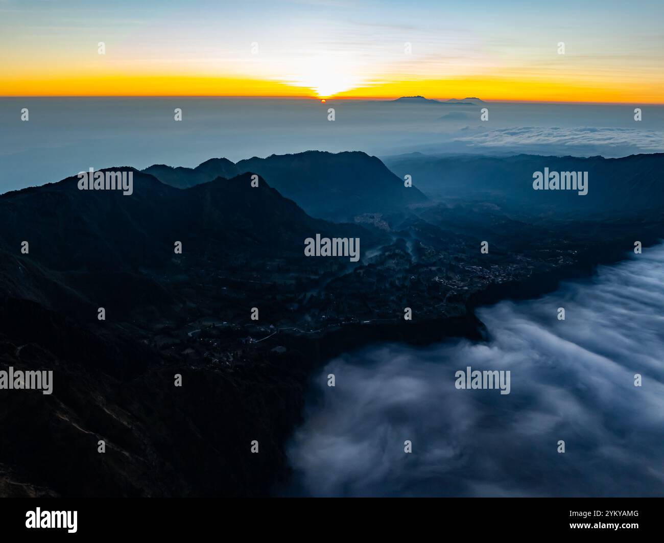 Drone flight over misty hills hi-res stock photography and images - Alamy