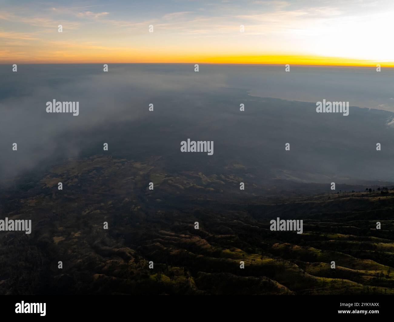 Drone flight over misty hills hi-res stock photography and images - Alamy