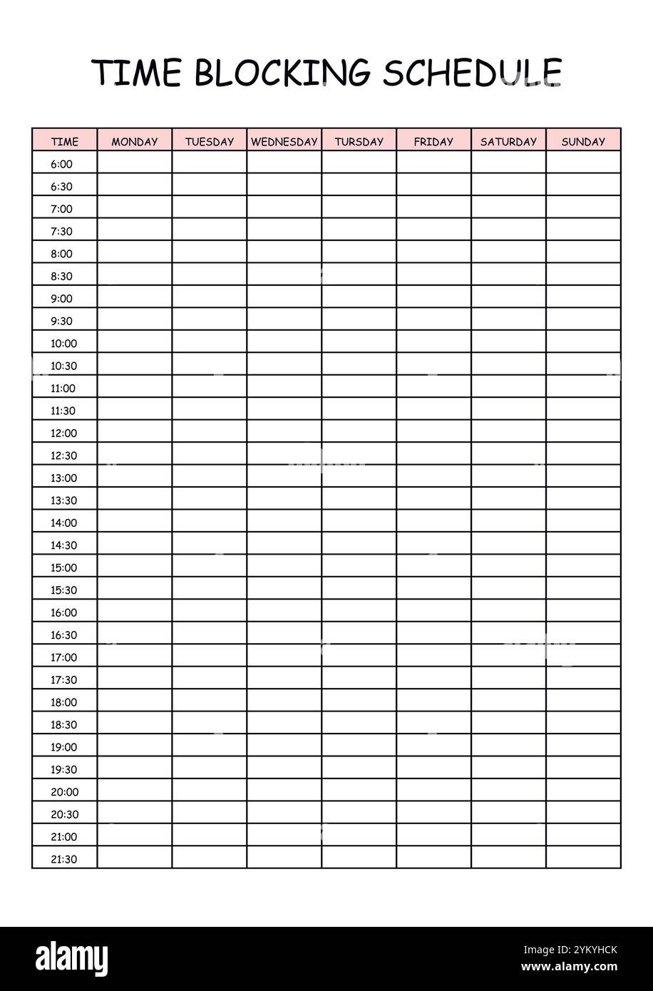 24 Hourly Weekly Schedule - Monday Start. Mockup for daily scheduling ...