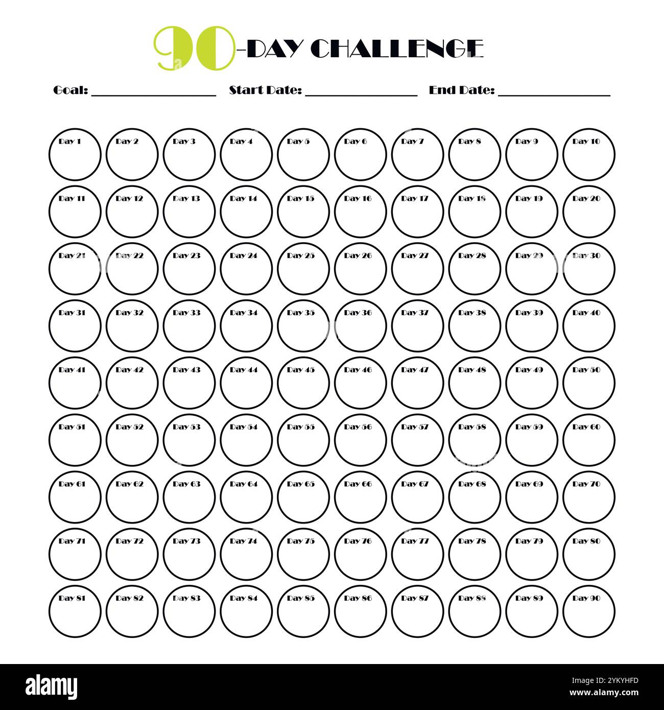 90 Day challenge calendar and goal Planner. Daily tracker with