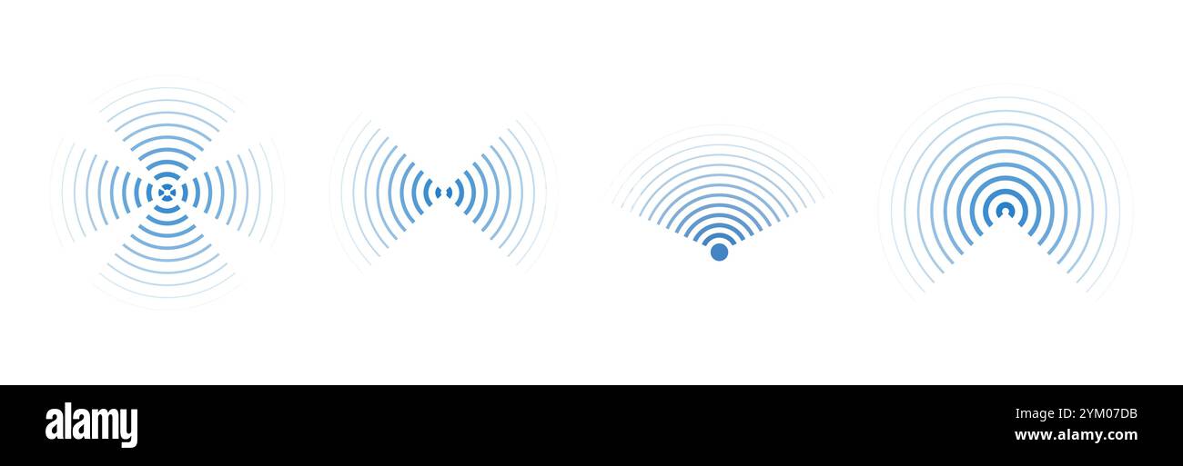 Sonar sound waves icons wireless wifi, radial line media, Radio, radar station signal. Scan, rings circle ripples. Vector illustration Stock Vector