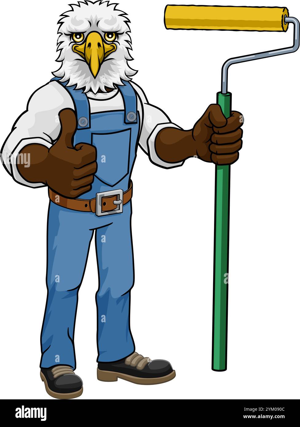Eagle Painter Decorator Paint Roller Mascot Man Stock Vector