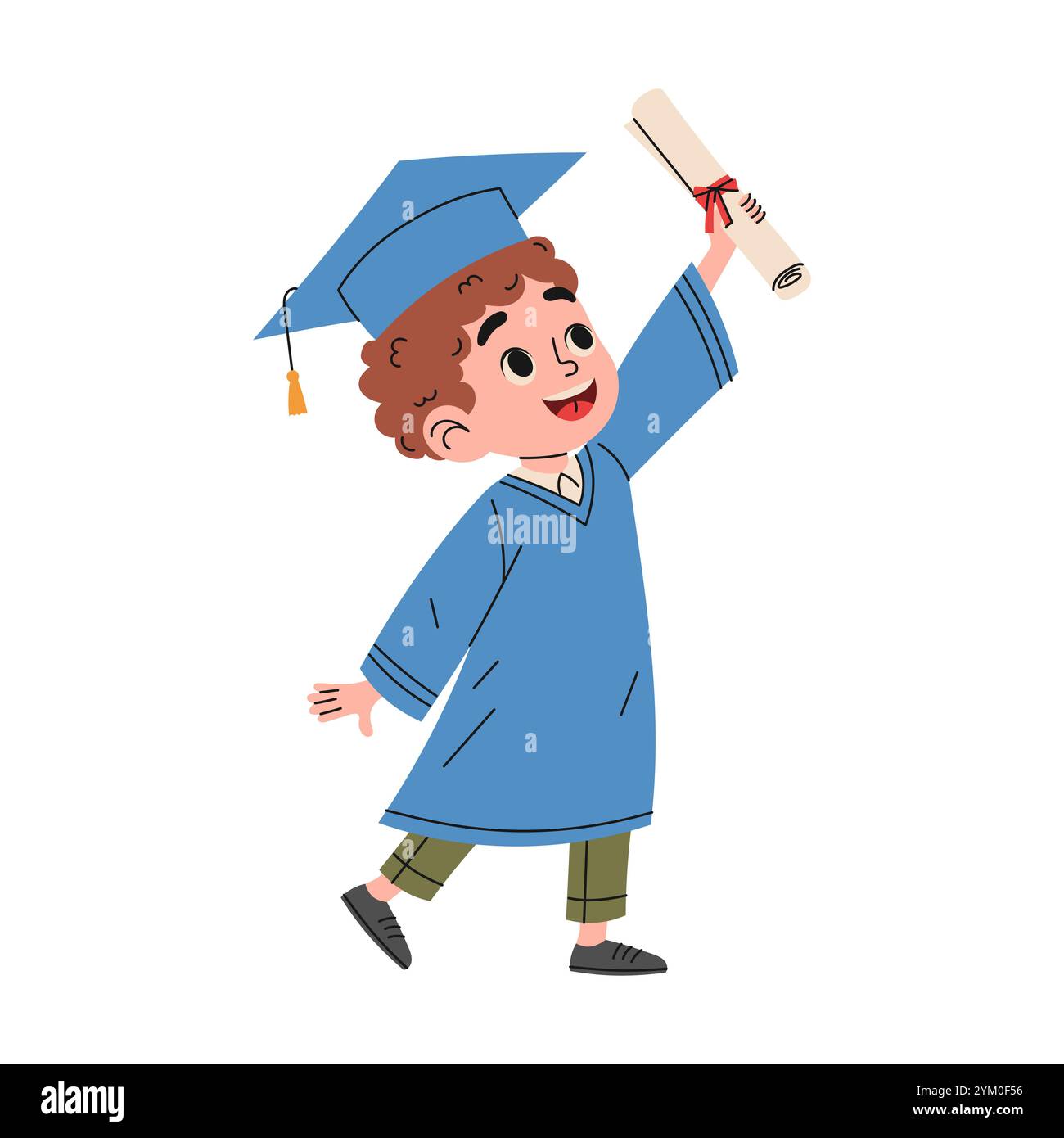 Boy wearing graduation gowns and cap. Education concept. Hand drawn ...