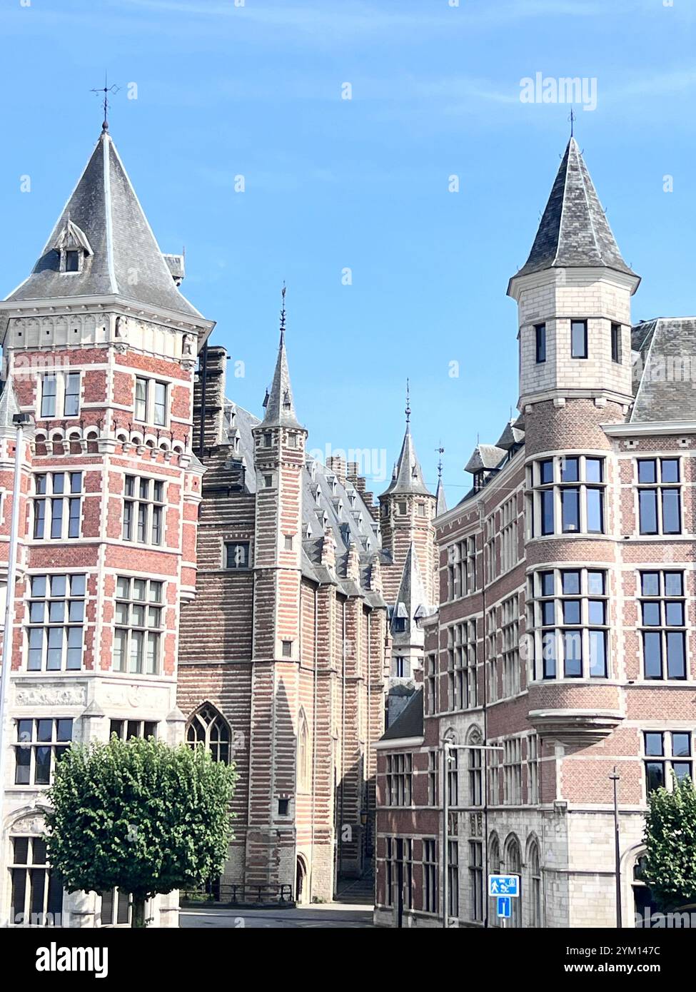 Discover stunning historic architecture with intricate brickwork, majestic spires, and timeless charm under a clear blue sky! ✨ - Smartphone Captured Stock Image