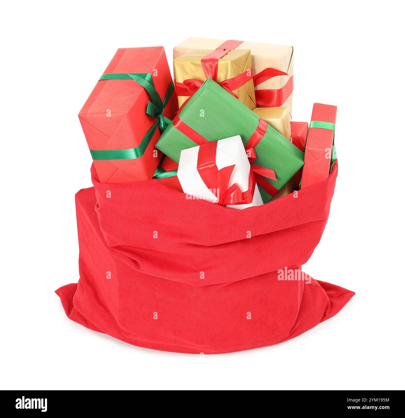 Santa Claus bag full of presents isolated on white Stock Photo - Alamy