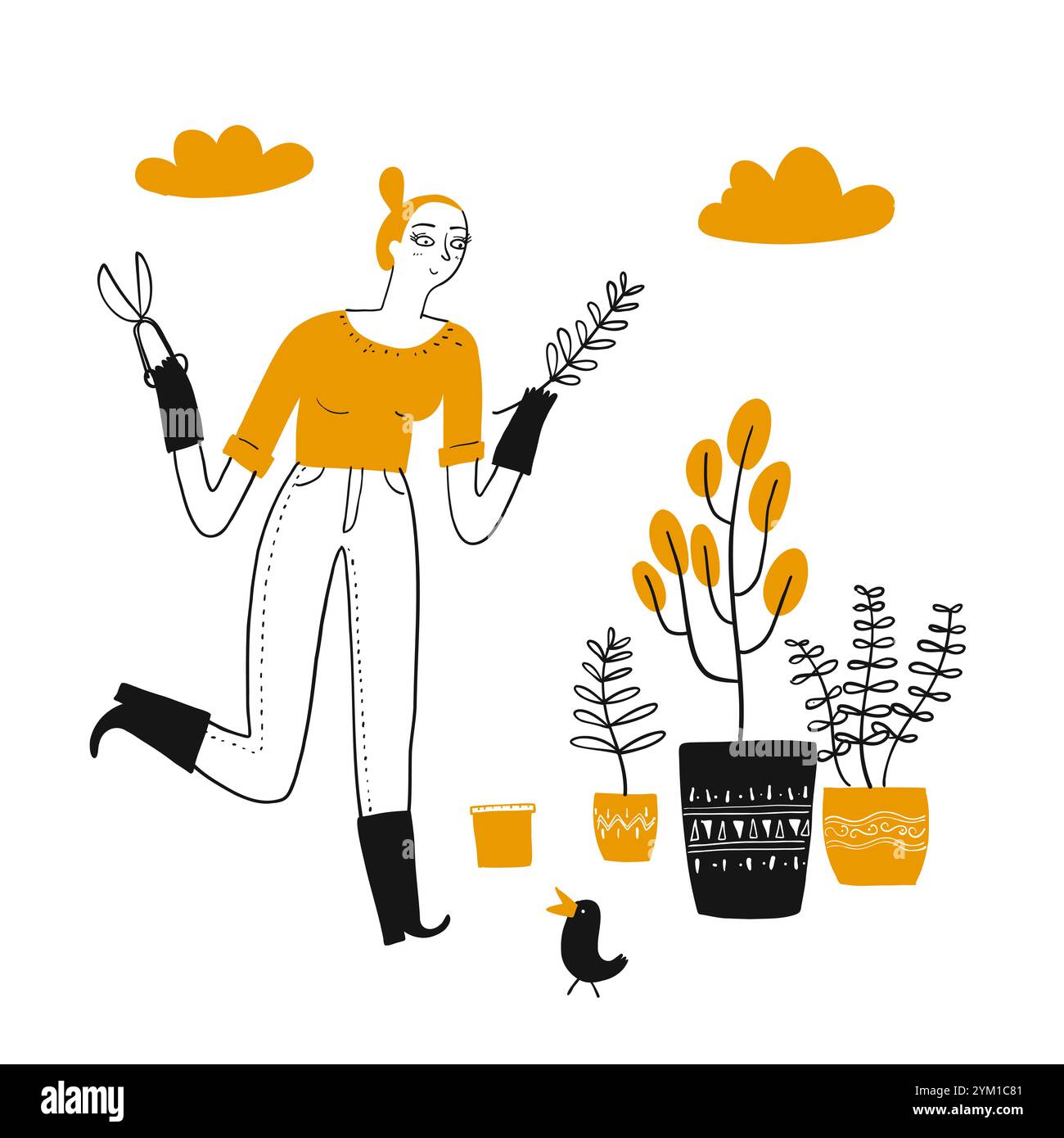 Woman rake lawn Stock Vector Images - Alamy