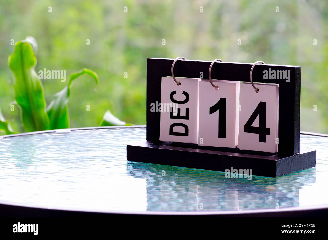 14 December calendar on marble table with customizable space for text. December calendar concept. Stock Photo