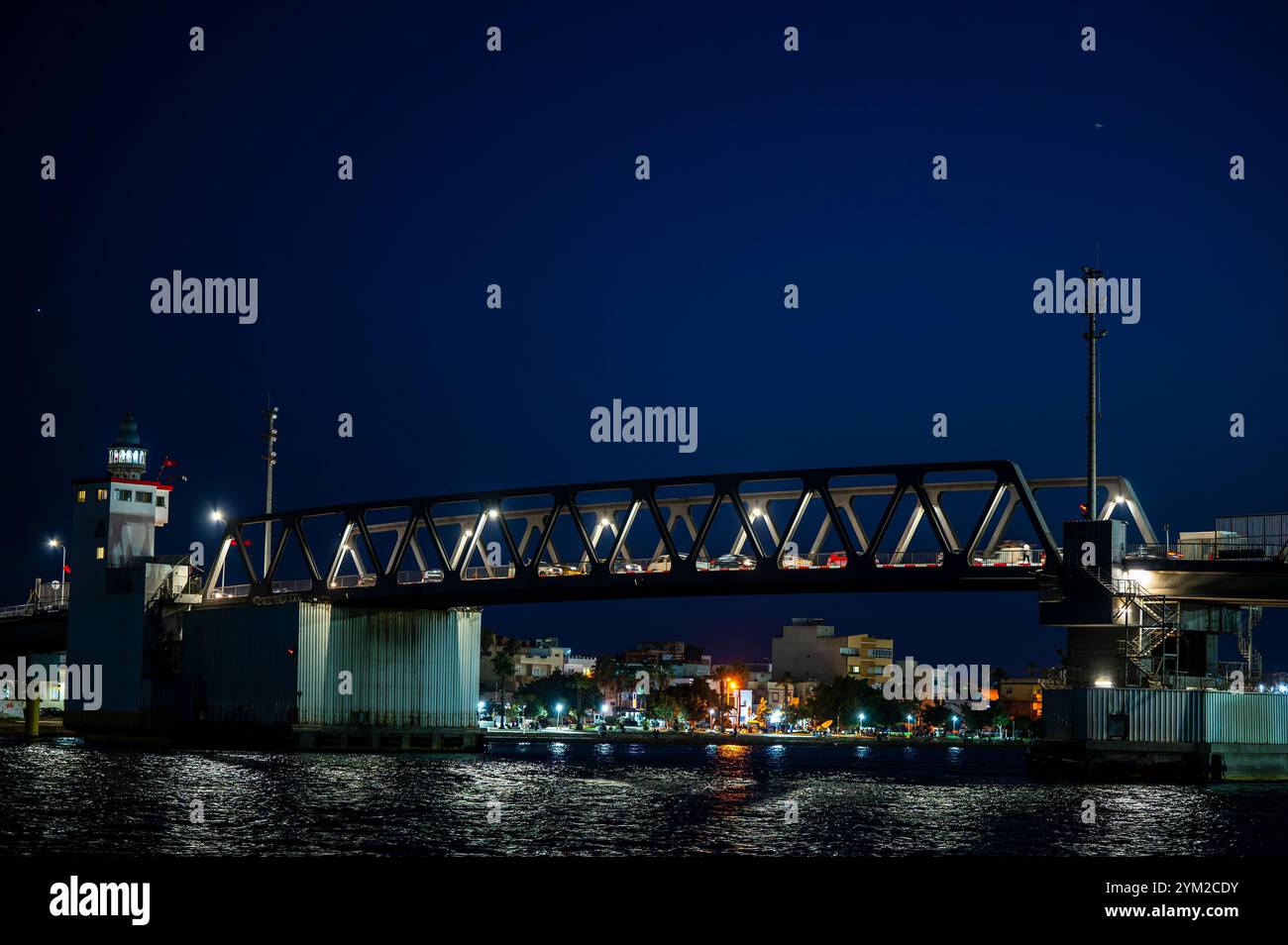 Bizerte, Tunisia - November 4, 2024: Evening view of the drawbridge in the city of Bizerte. Stock Photo