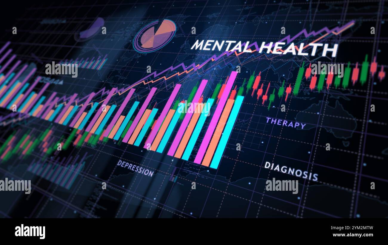 Mental health and depression crisis charts and graphs diagram concept 3d illustration Stock Photo