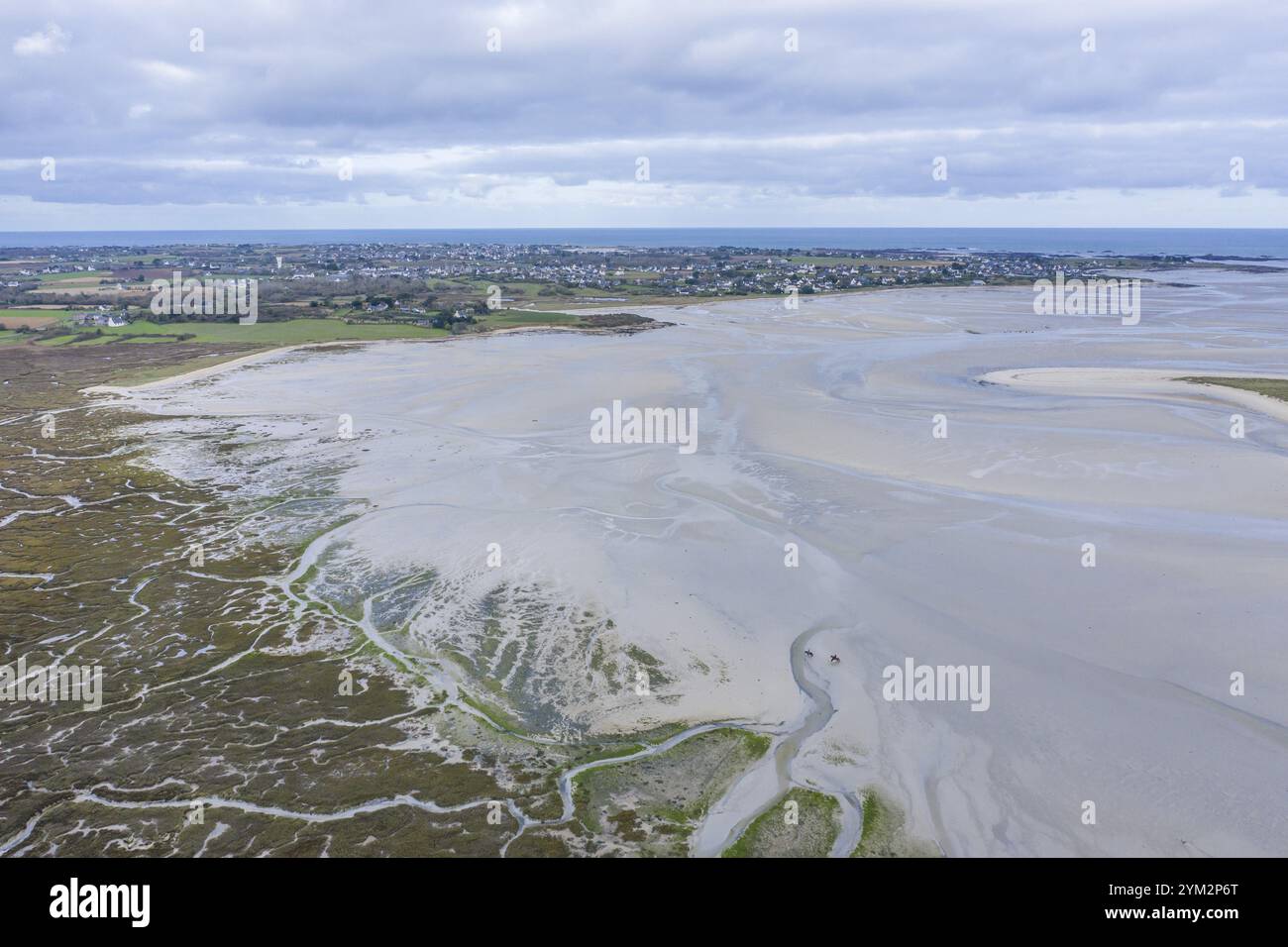 Aerial view Baie de Goulven bay at Keremma dune on the English Channel ...