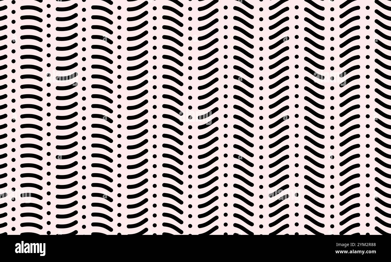 Abstract Minimalist Black and Pink Seamless Pattern. Modern Dotted Lines and Curves Design for Wallpapers, Textiles, Digital Backgrounds, Scrapbooking Stock Vector