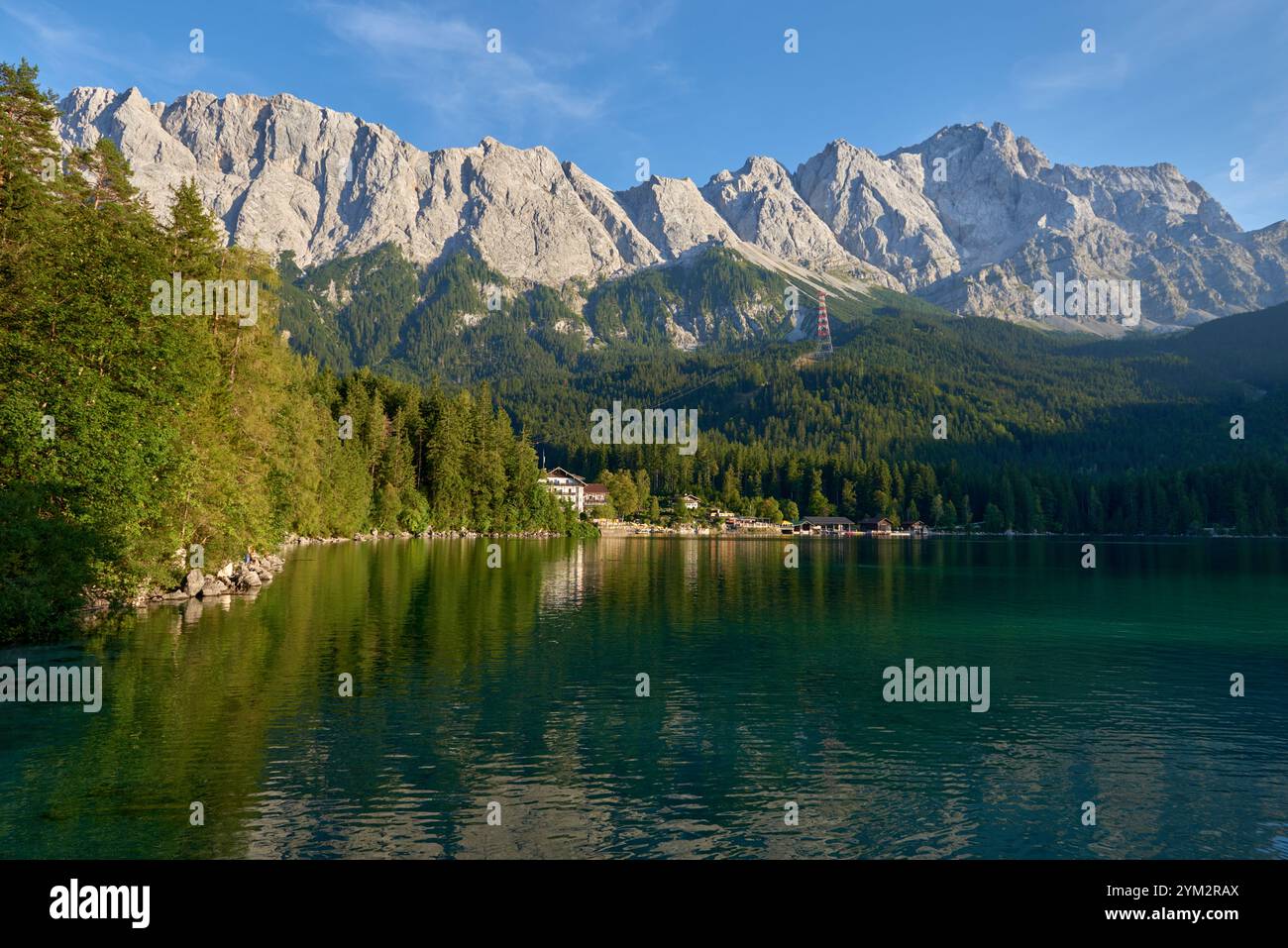 Scenic View of Eibsee Lake with Zugspitze Mountain at Sunset in Bavaria ...
