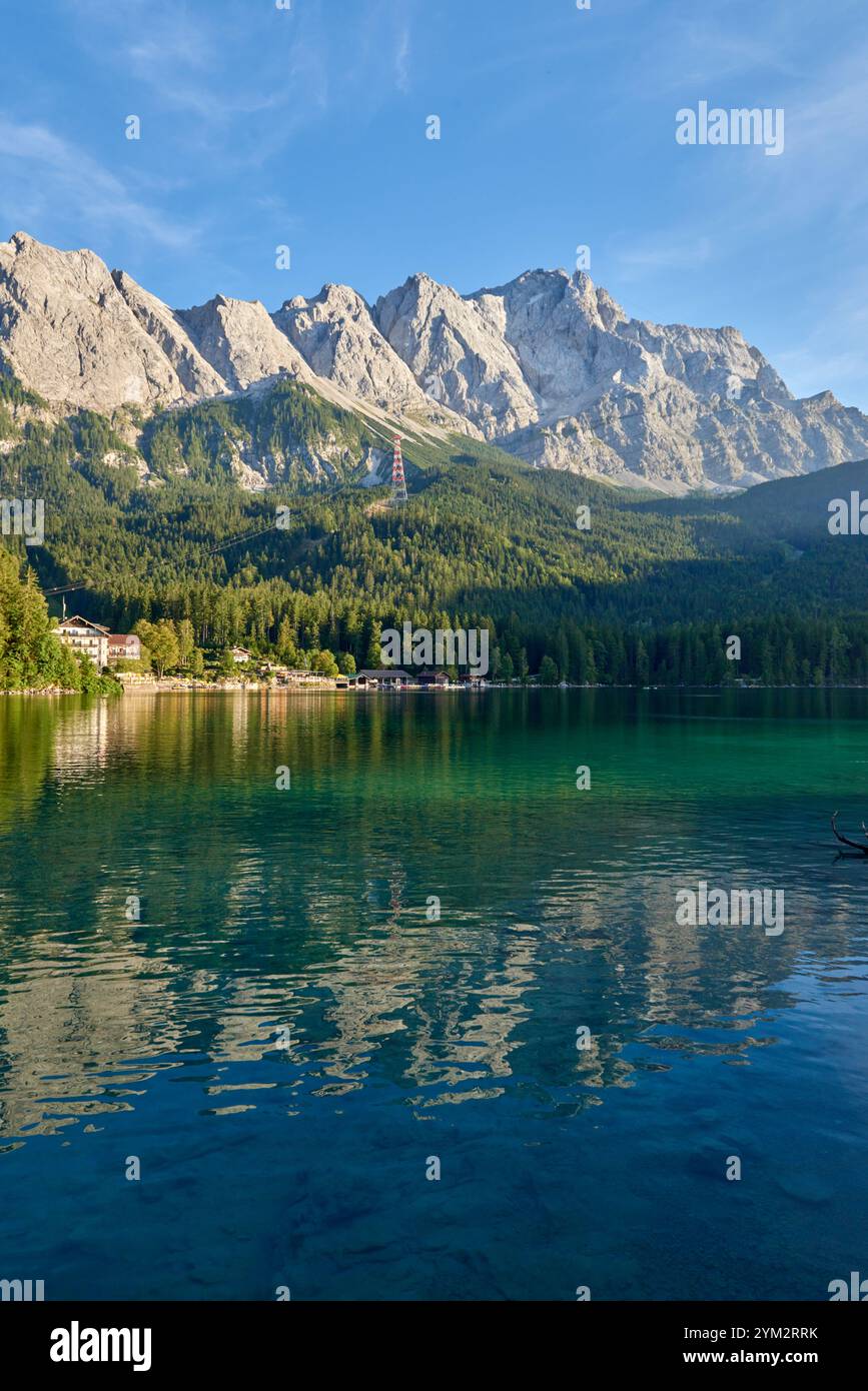 Scenic View of Eibsee Lake with Zugspitze Mountain at Sunset in Bavaria ...
