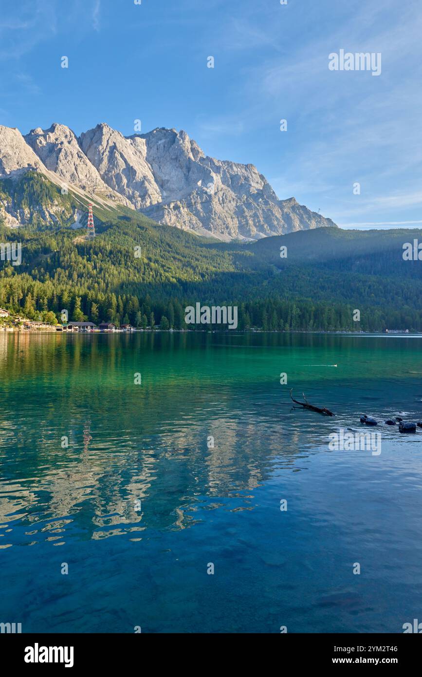 Scenic View of Eibsee Lake with Zugspitze Mountain at Sunset in Bavaria ...