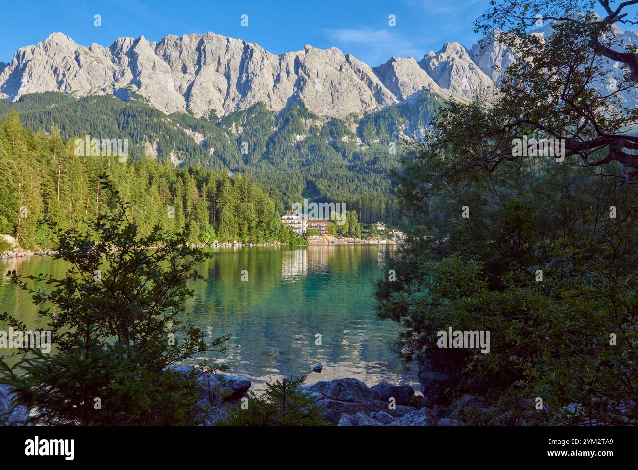 Scenic View of Eibsee Lake with Zugspitze Mountain at Sunset in Bavaria ...