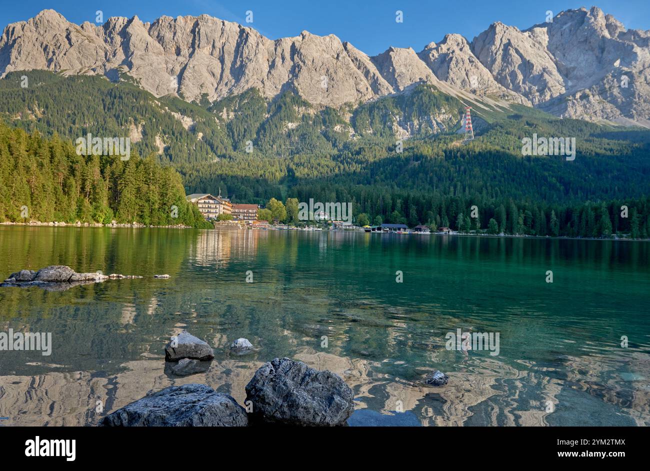 Scenic View of Eibsee Lake with Zugspitze Mountain at Sunset in Bavaria ...