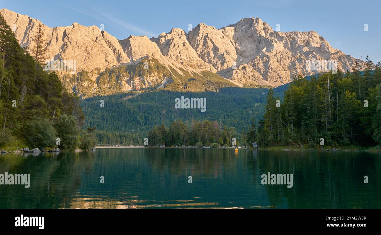 Scenic View of Eibsee Lake with Zugspitze Mountain at Sunset in Bavaria ...