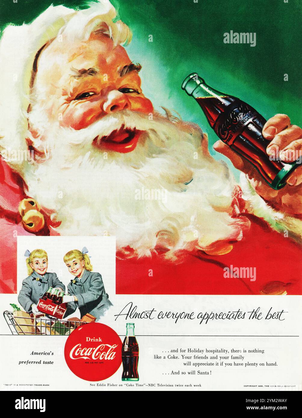 1955 Coca Cola Christmas Santa Claus Ad Twin Girls Shopping For 