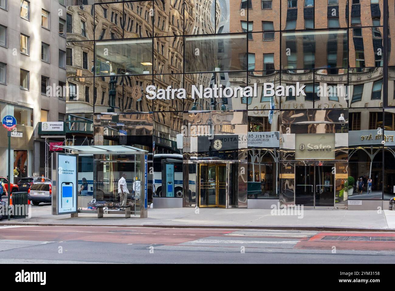 Safra National Bank sign on the office building on Fifth Avenue in New York City. Stock Photo