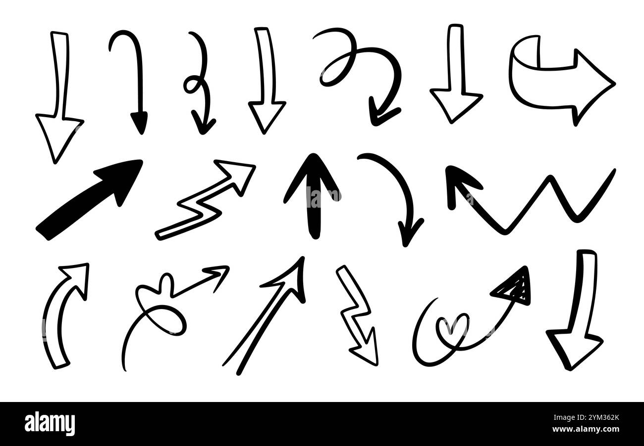 Vector Different Scribbles Arrows Marks Icons Set. Stock Vector