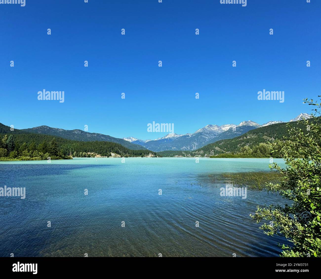 Lake and Mountain Landscape View, Green Lake, Whistler, British Columbia, Canada. - Smartphone Captured Stock Image
