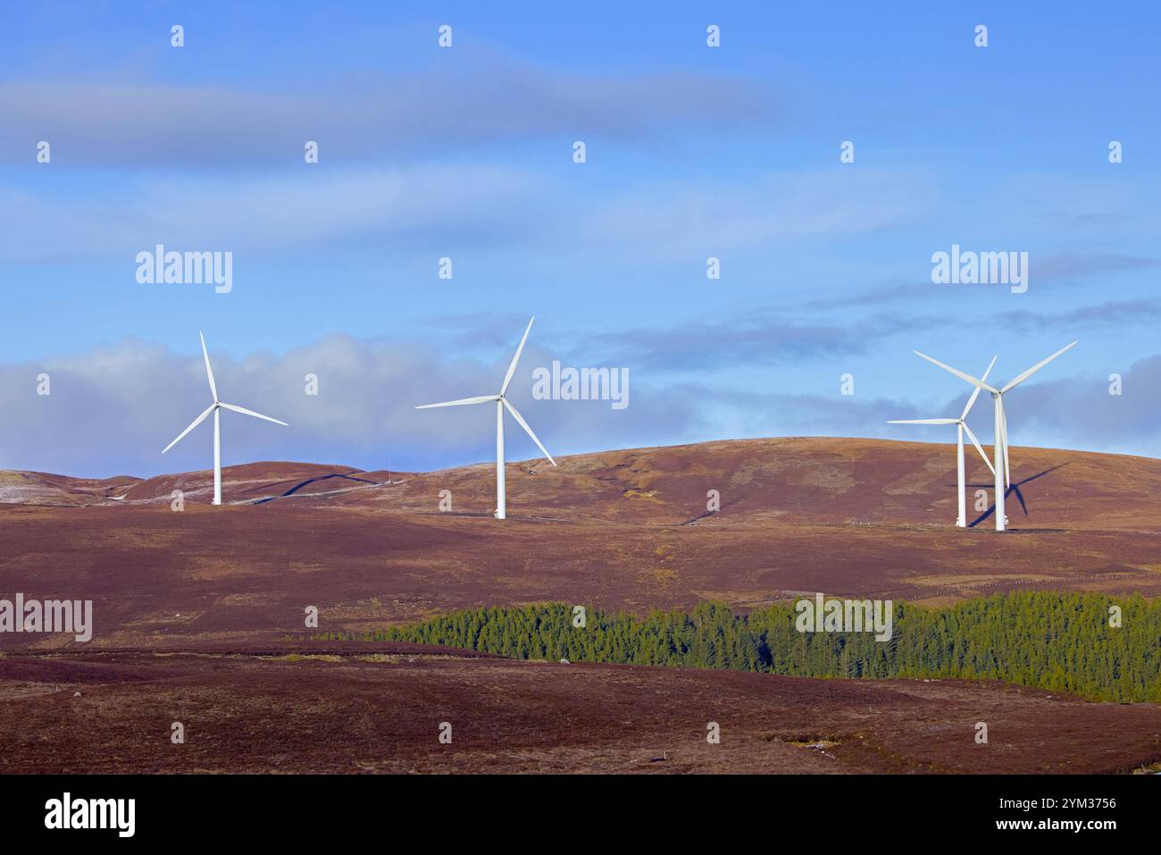 Wind turbines at wind park / windfarm in the hills of the Scottish ...