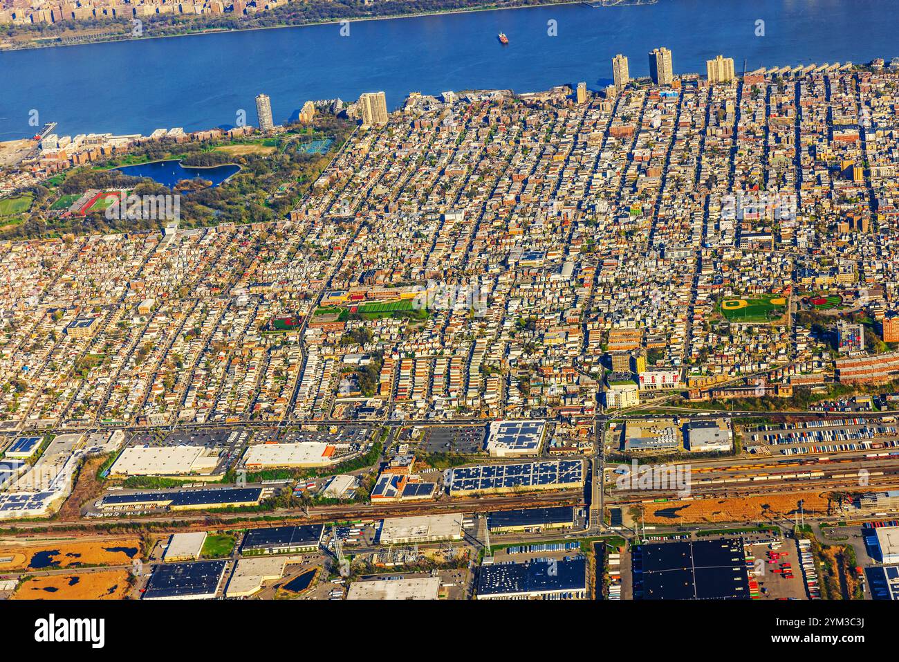 Aerial view of densely populated urban area with residential buildings ...