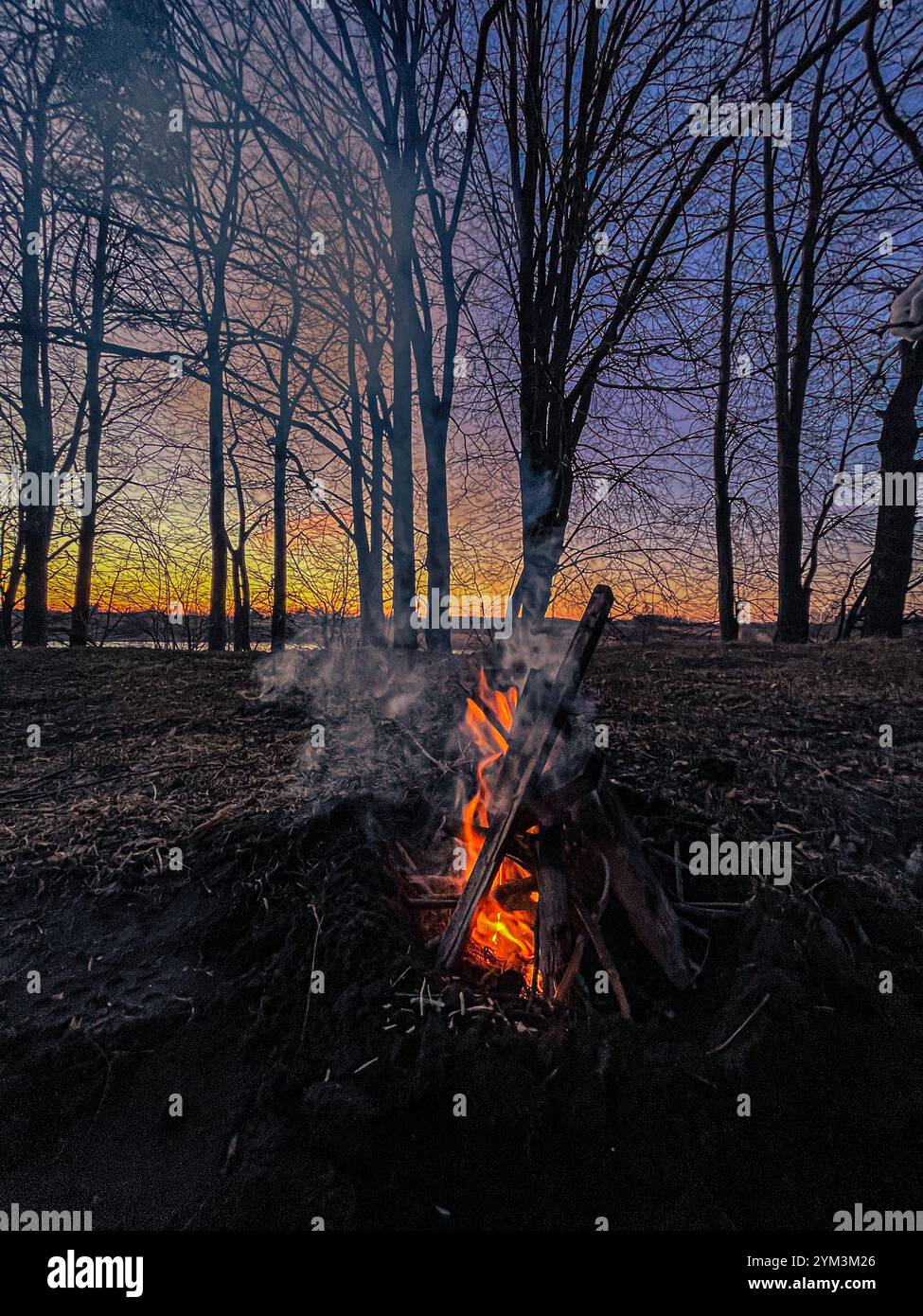 Bonfire in Europe. Camping and tourism. - Smartphone Captured Stock Image