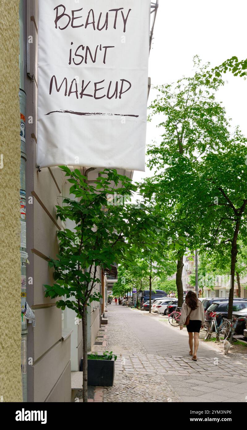 The sign of an alternative beauty shop in Prenzlauer Berg. Stock Photo