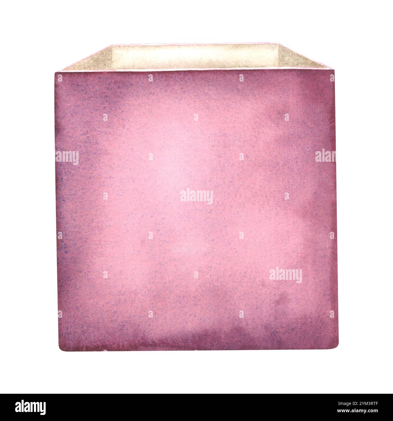 Open purple square present box. Hand drawn watercolor illustration of ...