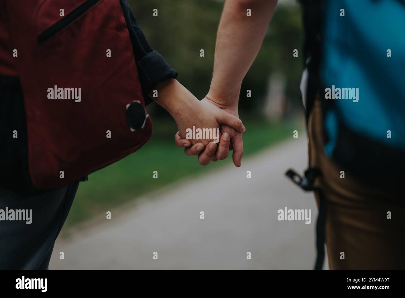 Couple holding hands while walking together in a park Stock Photo - Alamy