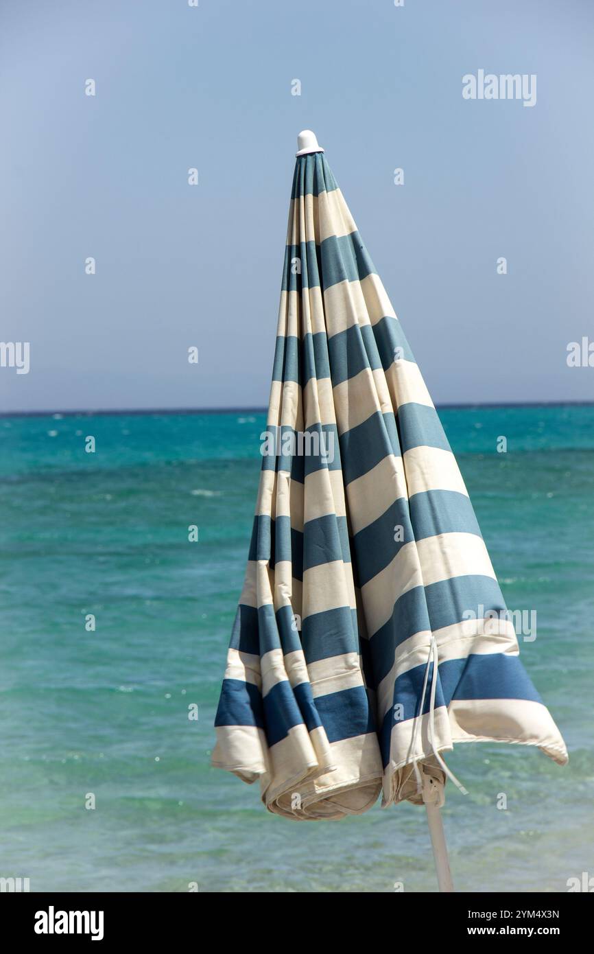 Vintage white and blue umbrella Stock Photo