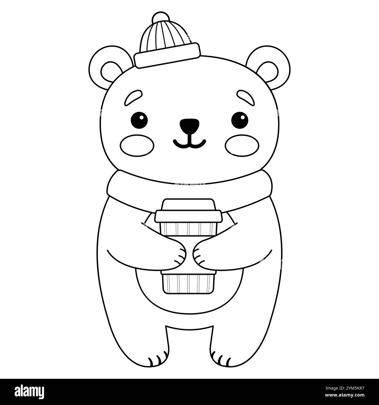 Cute Bear Holding A Glass Of Coffee Coloring Page Vector Simple Flat cute-bear-holding-a-glass-of-coffee-coloring-page-vector-simple-flat